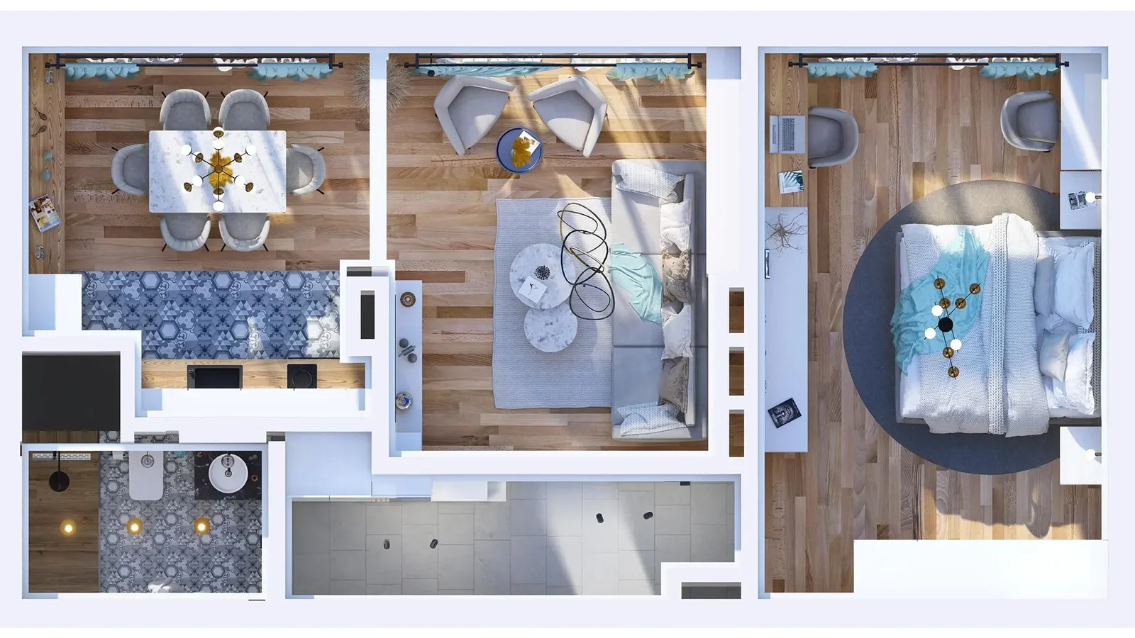 Furnished 3D floor plan of an apartment