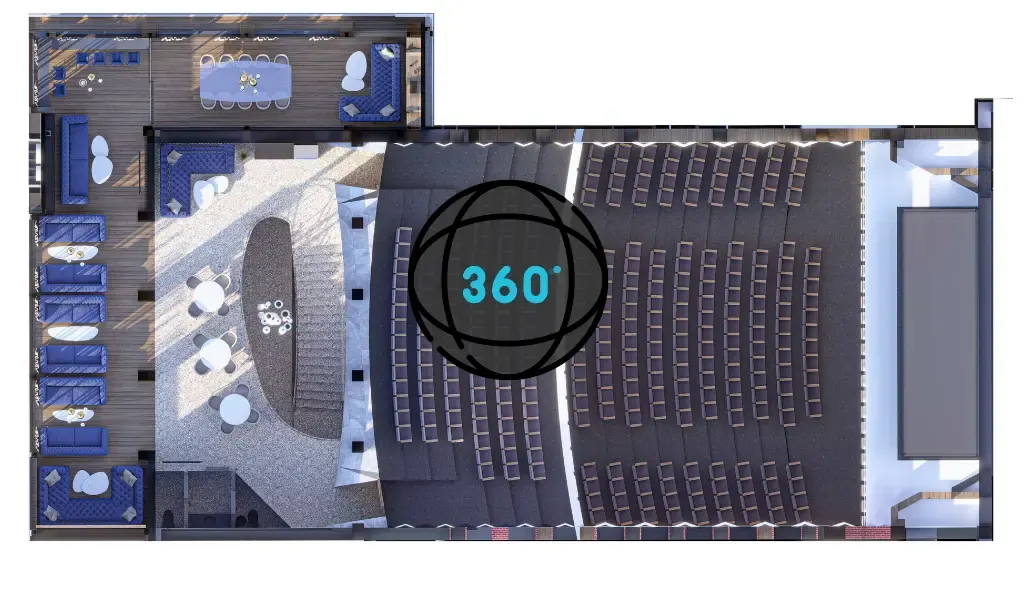 Concert hall floor plan with a 360° panorama point