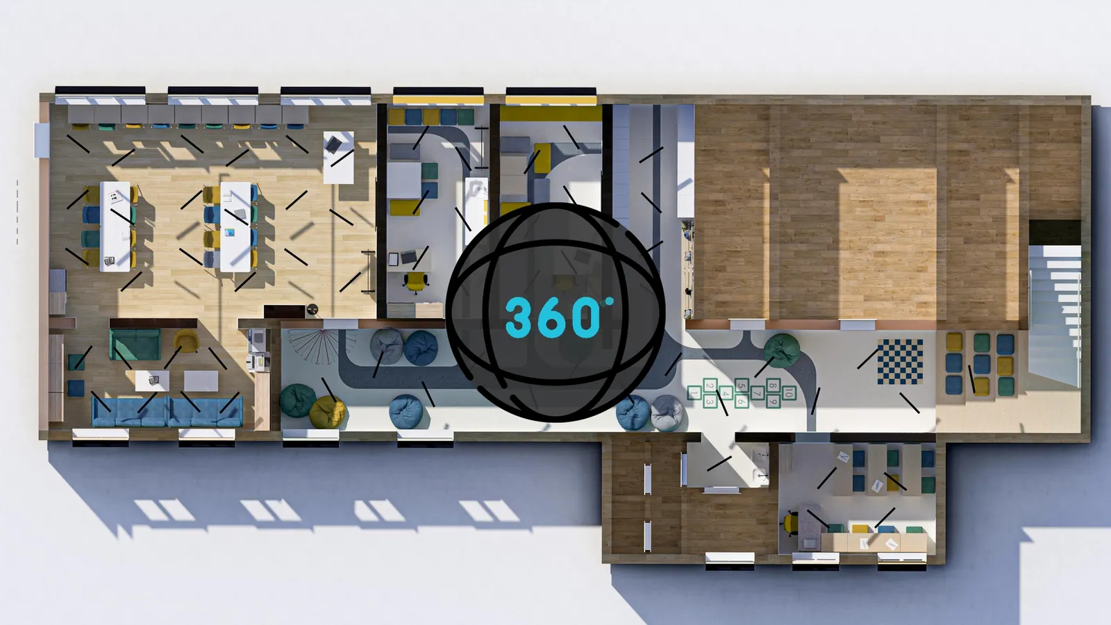 School interior floor plan with a 360° panorama point