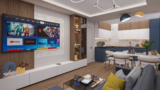 Apartment interior in navy, white and timber, Nadezhda, Sofia