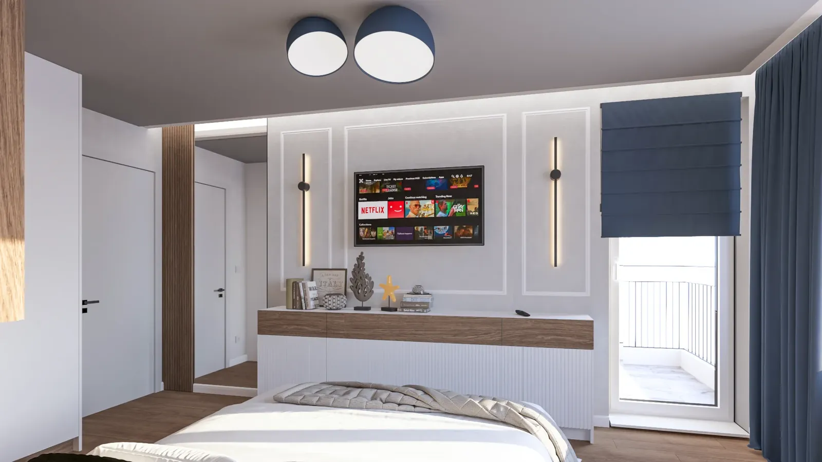 Bedroom with dressing table and TV