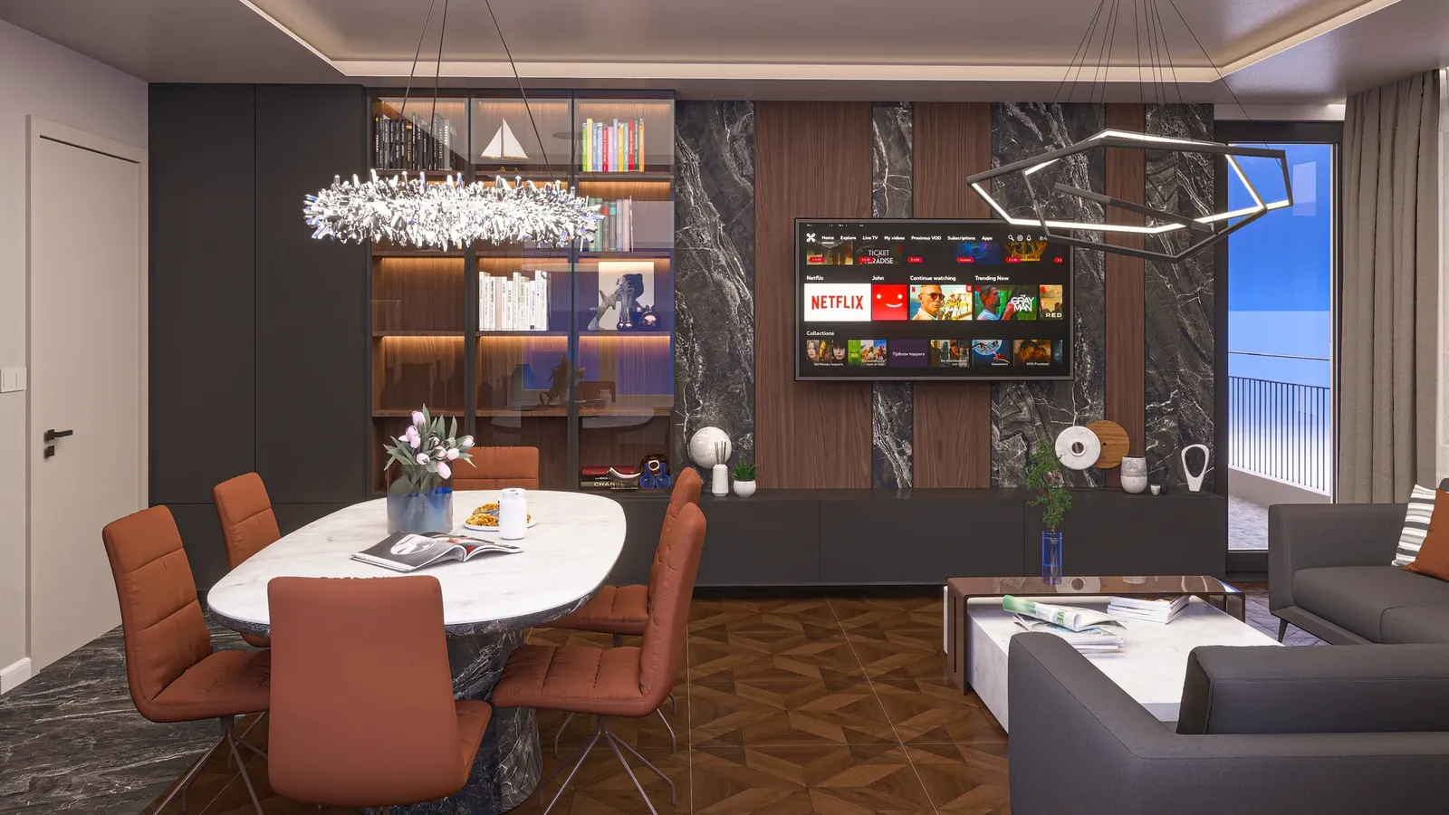 Family apartment interior in Nadezhda, Sofia – living and dining room