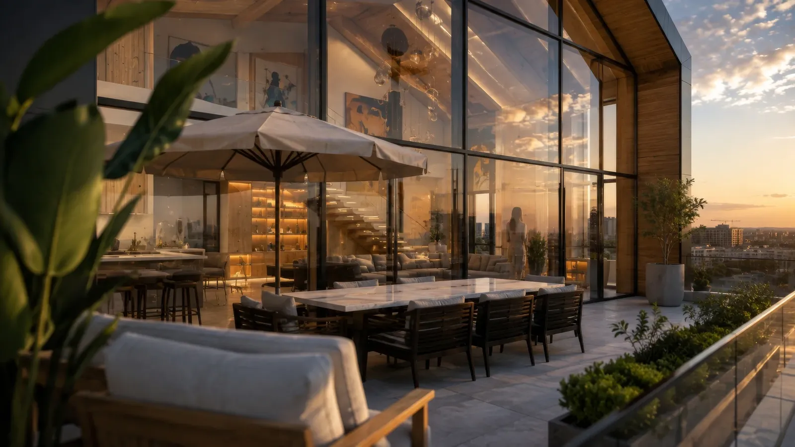 Outdoor dining on the panoramic terrace