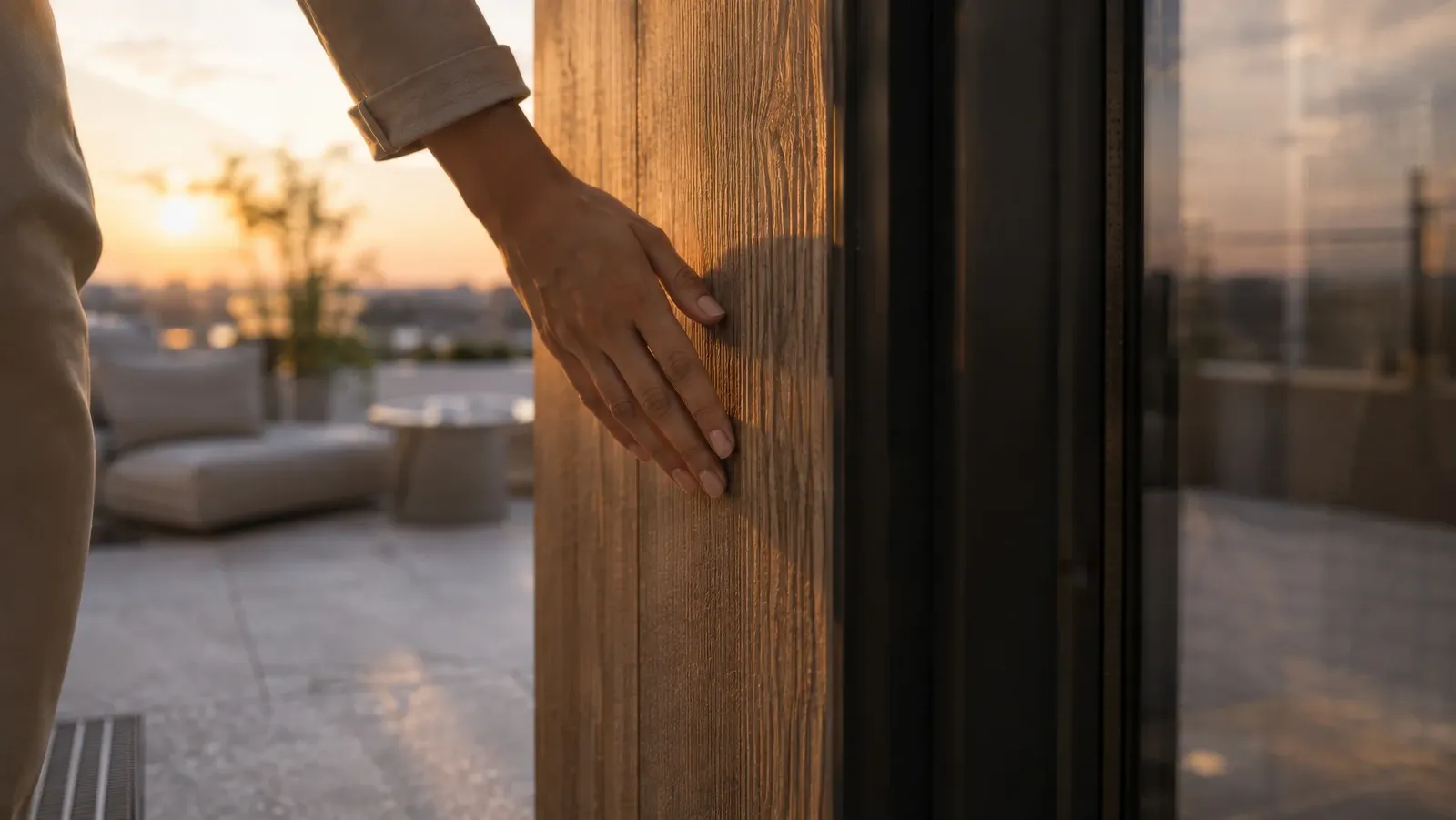 Detail of the timber cladding by the terrace