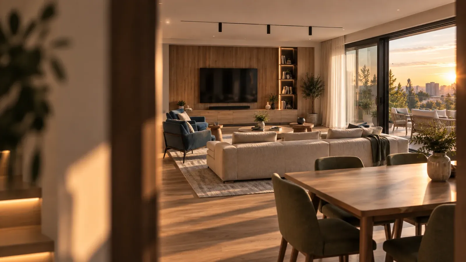Apartment with a terrace in Azimut, Burgas – living and dining room