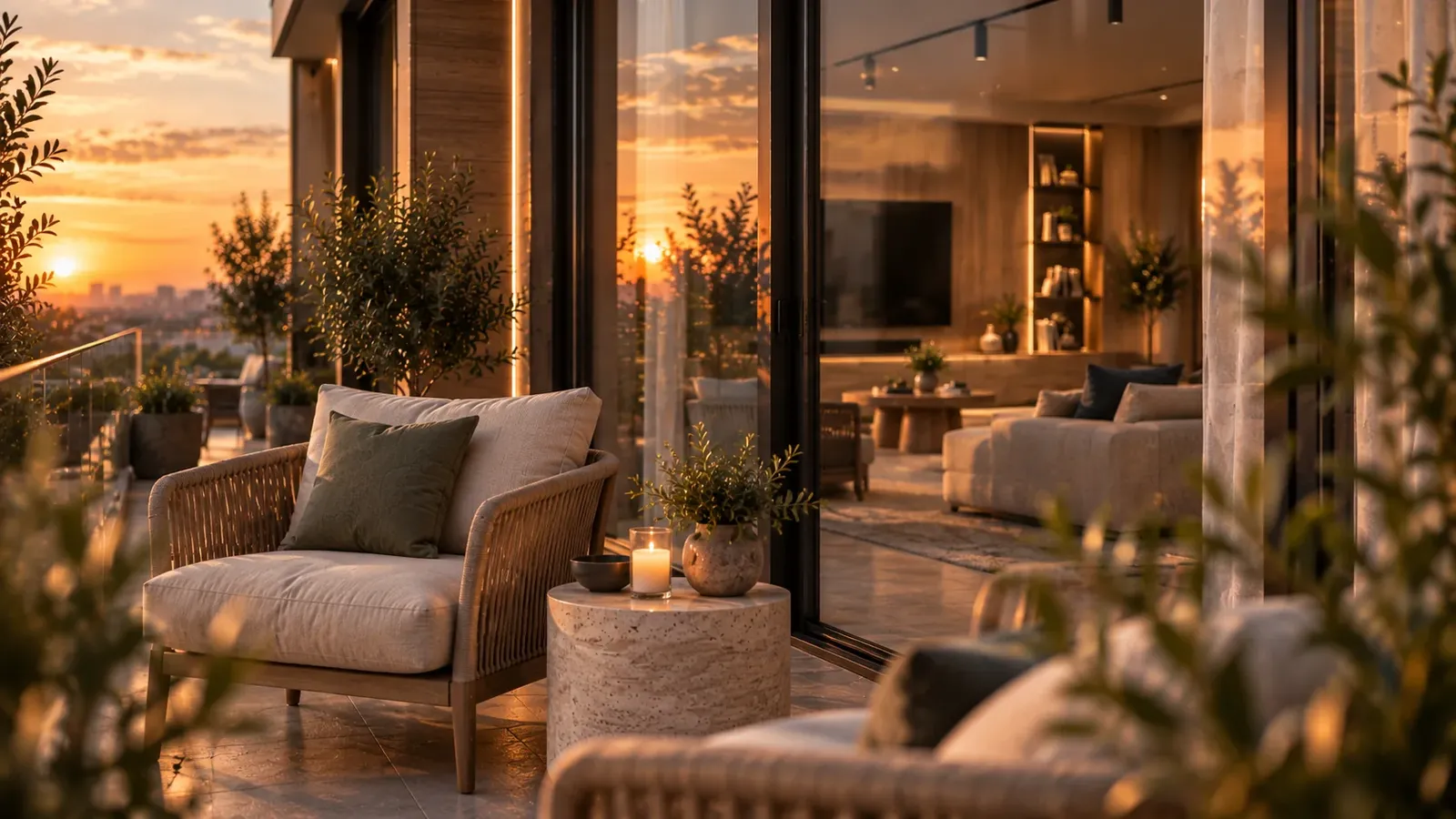 Reading corner by the sliding glass doors to the terrace