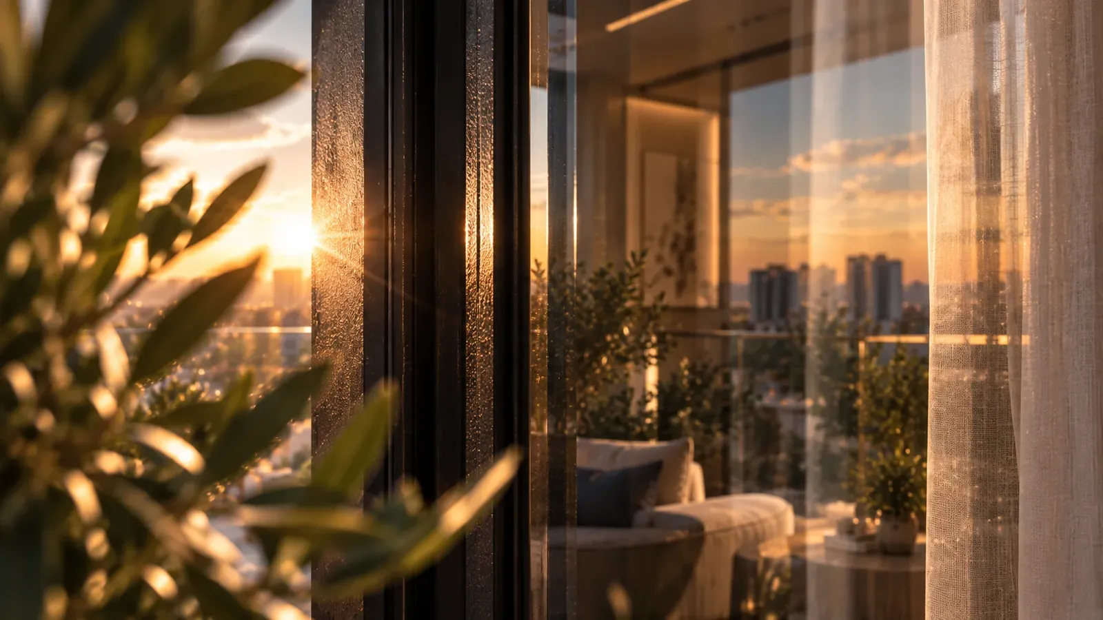 Sunset through the living room glazing
