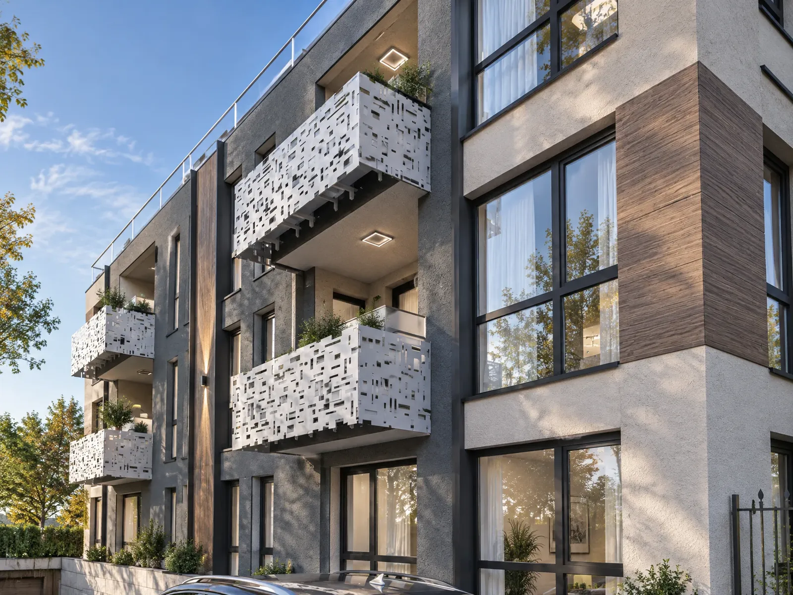 Perforated metal balcony railings
