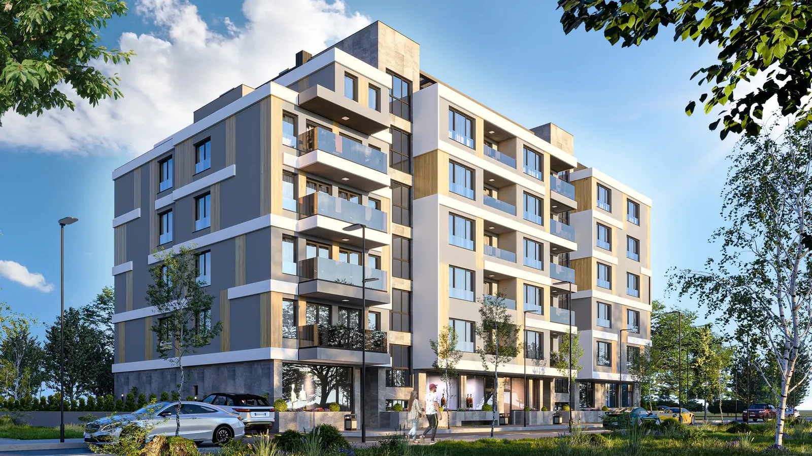 Residential building in Nadezhda, Sofia – 3D visualisation of the corner facade