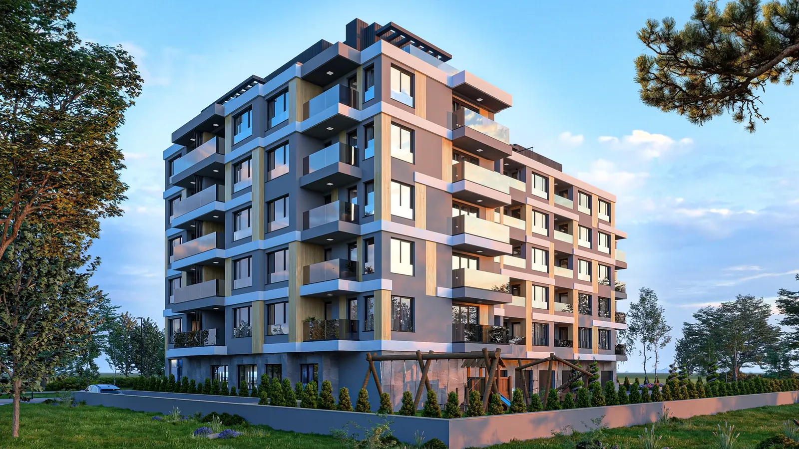 Courtyard facade and landscaping