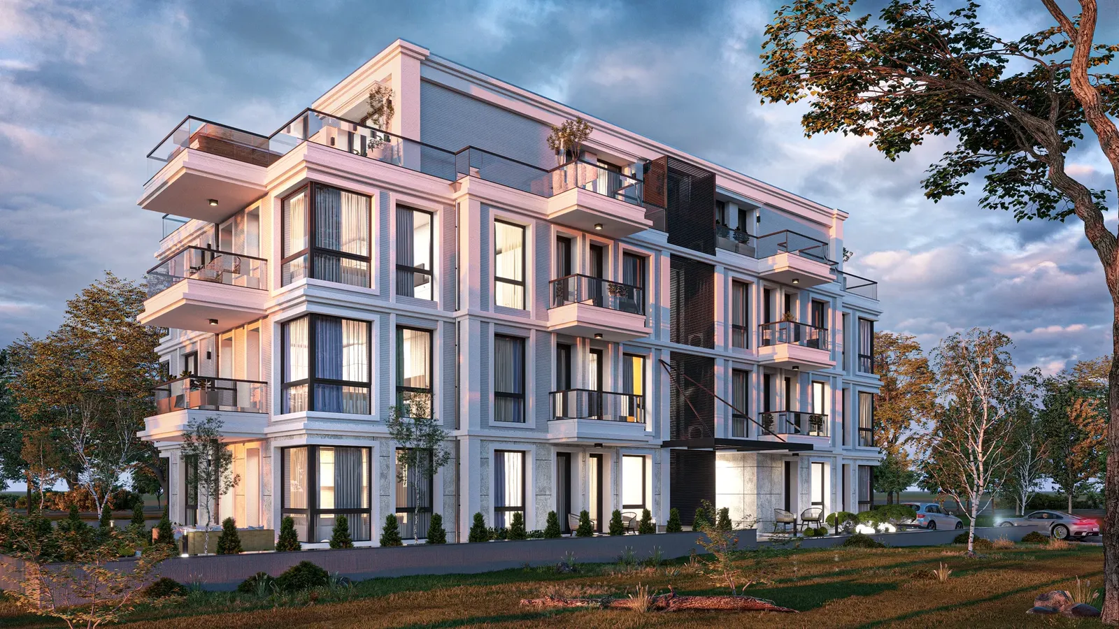 Side facade at sunset