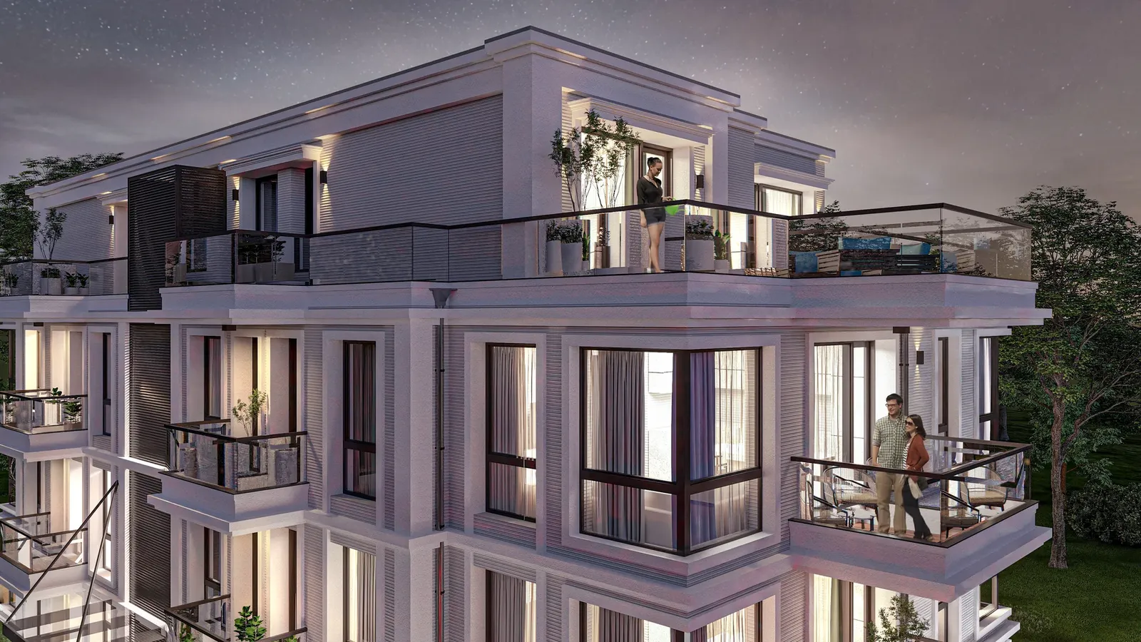 The top-floor terrace in the evening