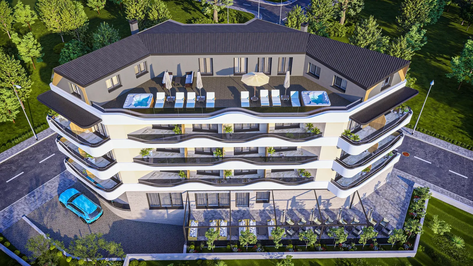 Aerial view of the roof terrace
