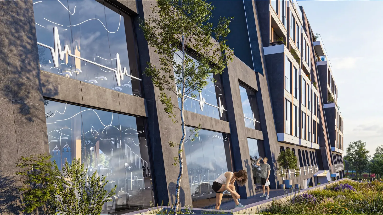 The glazed fitness centre frontage