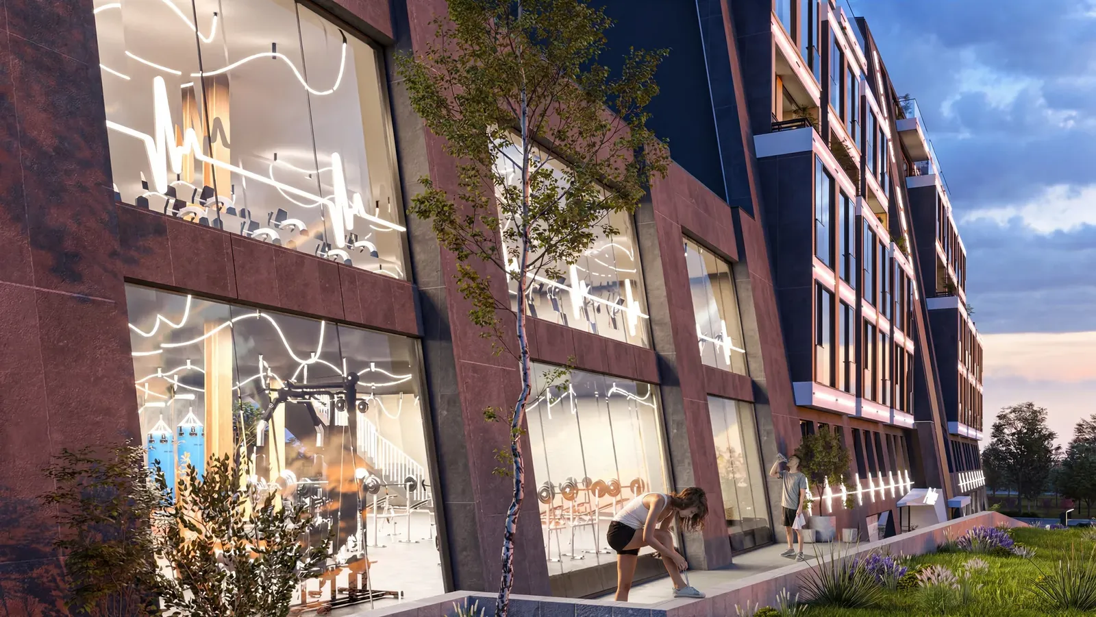 The fitness frontage in the evening