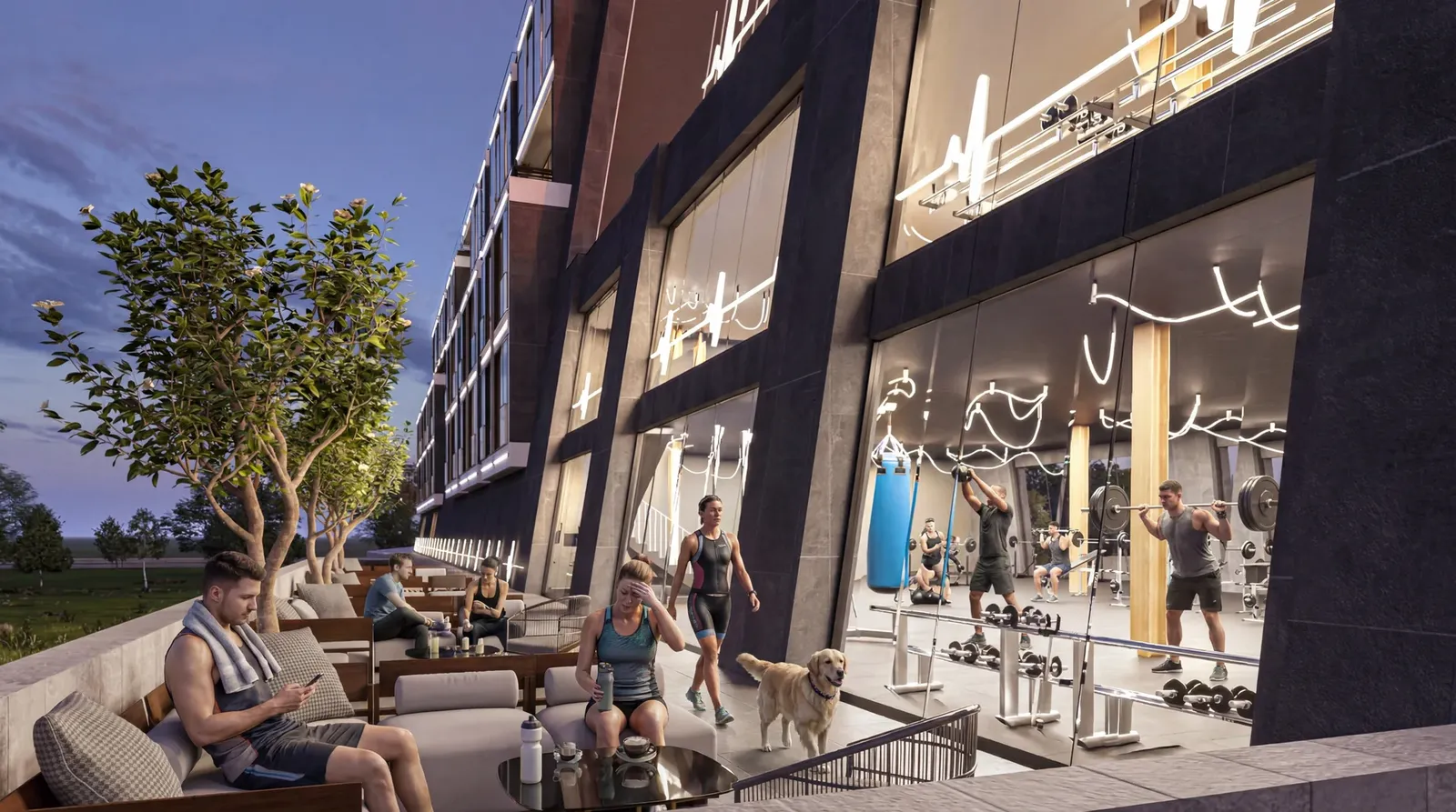 Fitness entrance at sunset