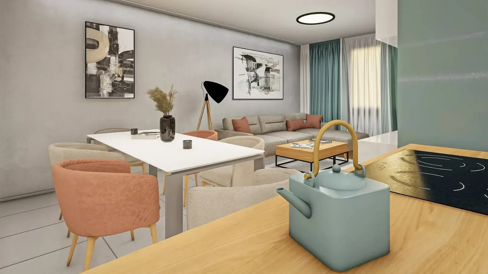 Retro-style living room and kitchen, Sofia