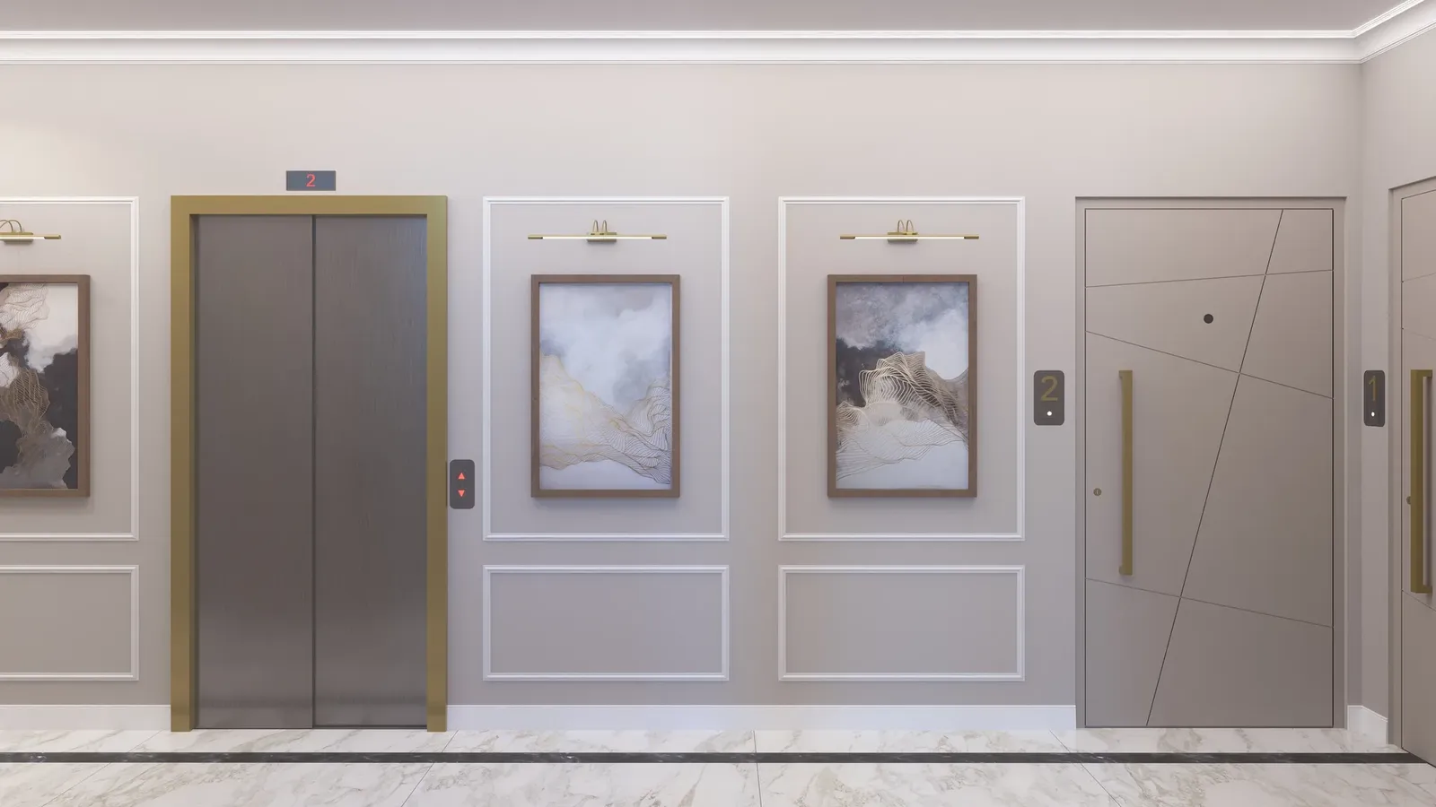 Entrance interior of a residential building in Chernomorets – lift lobby