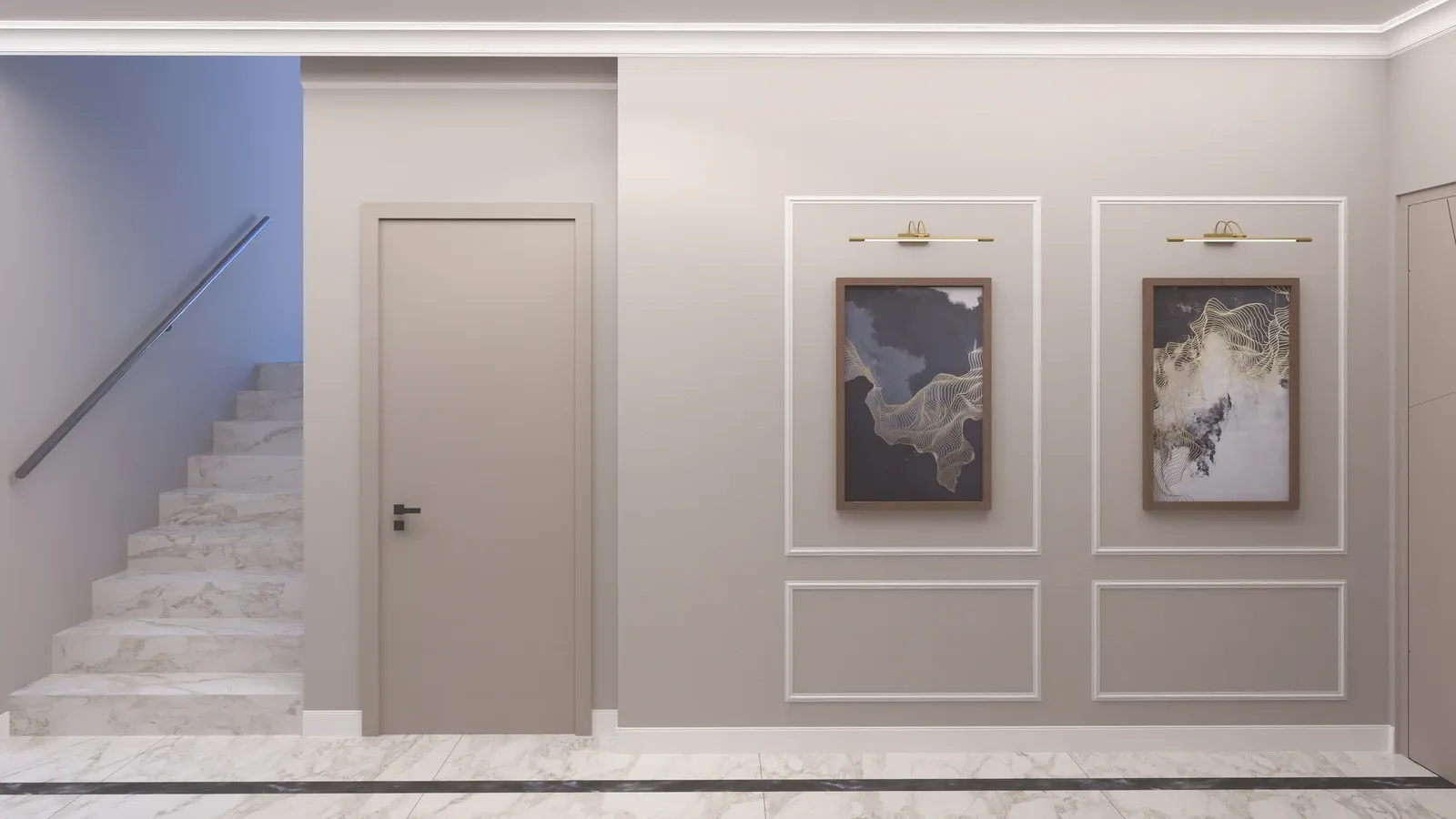 The staircase and an apartment door