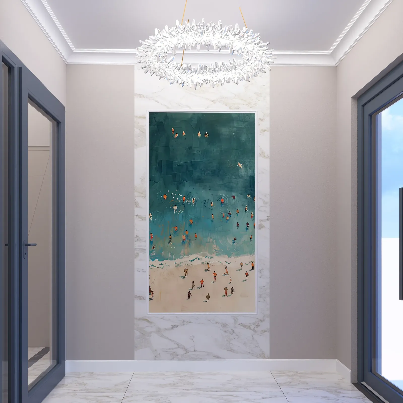 Marble niche and large artwork