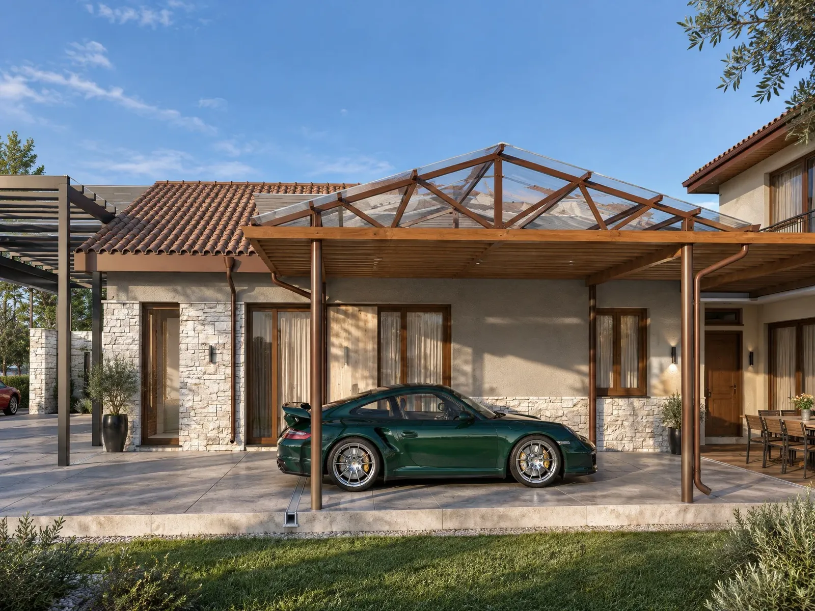 House in Ovcha Kupel – carport and timber pergola