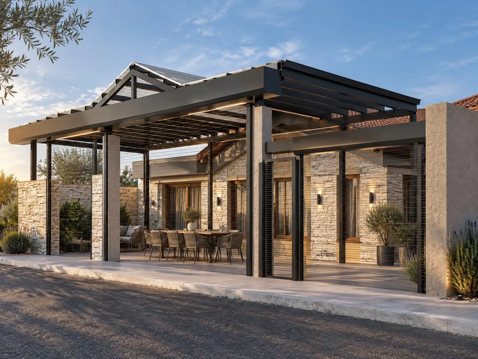 Pergola and outdoor dining area