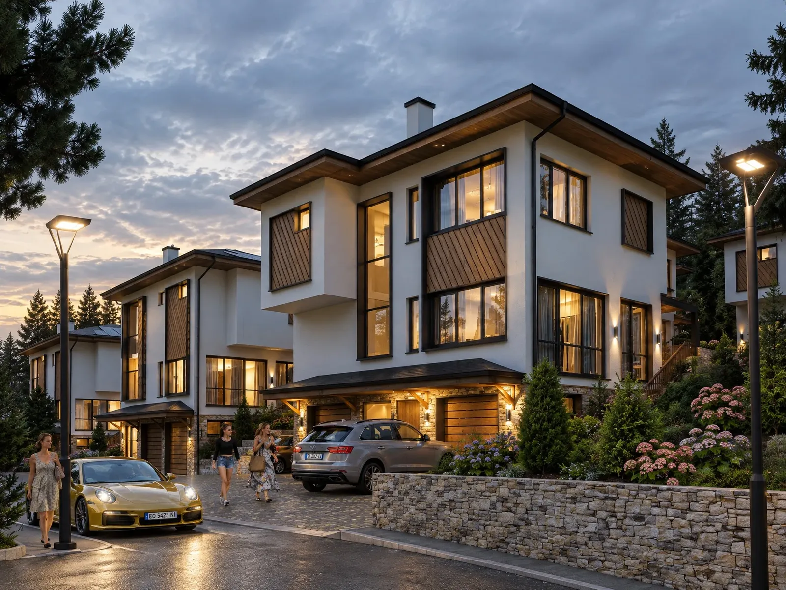 Corner house in the evening