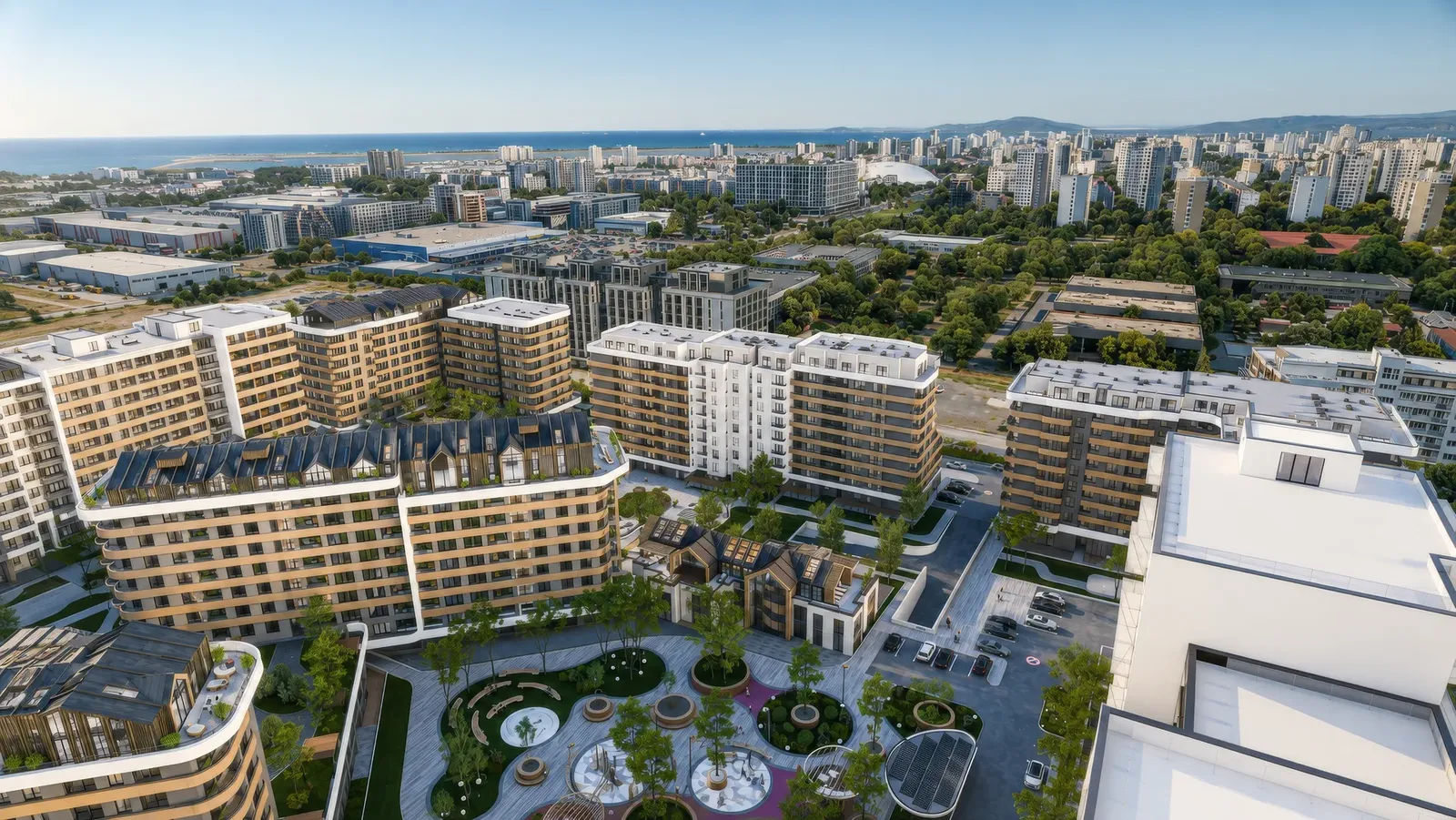 Azimut neighbourhood, Burgas – 3D visualisation of the landscaped inner courtyard