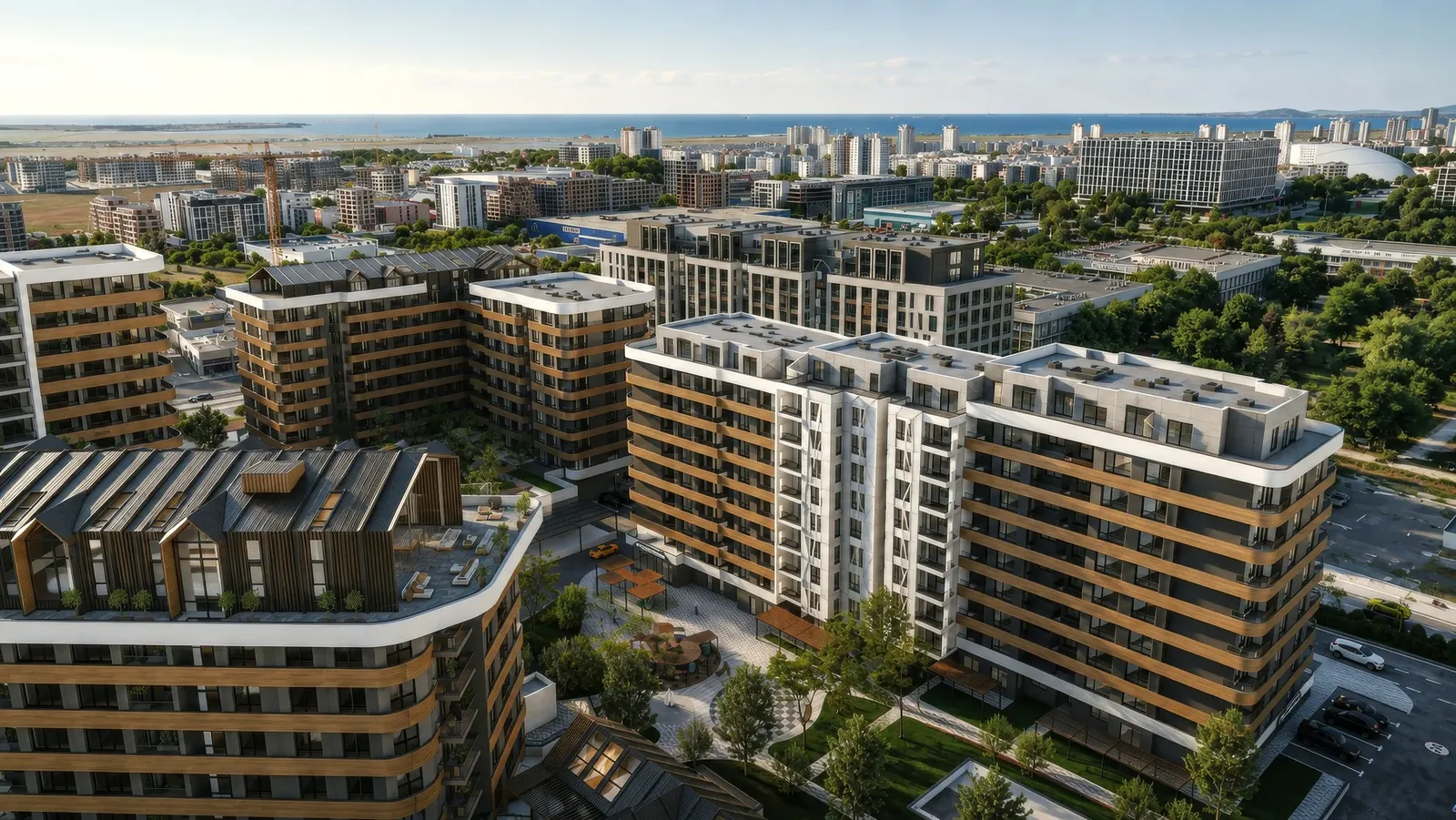 Residential buildings and the pedestrian spaces between them