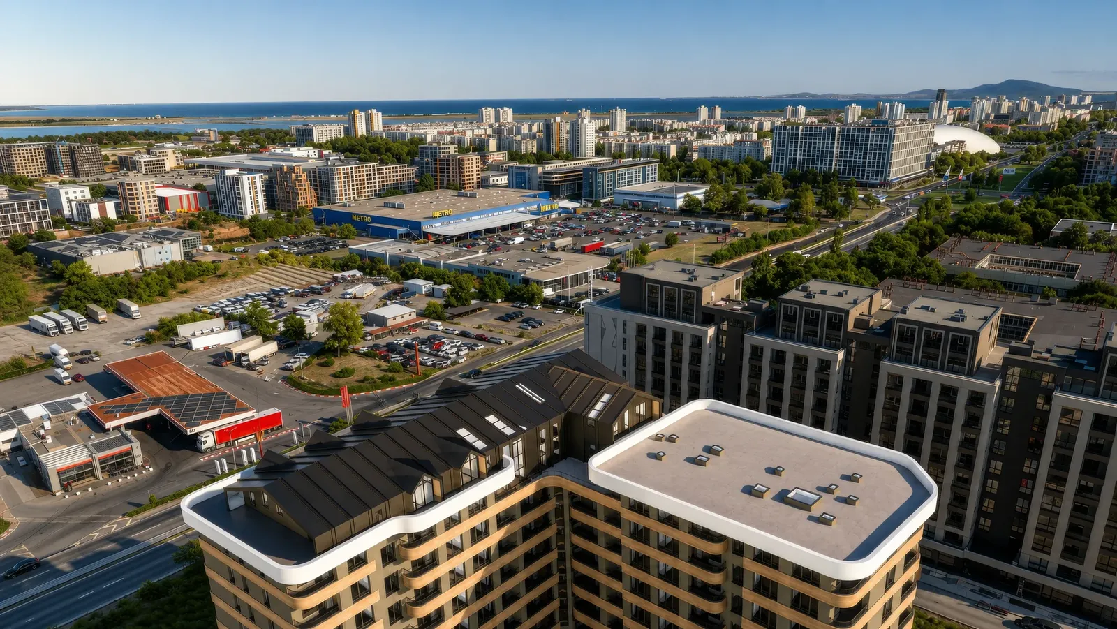 The roofscape and views over Burgas