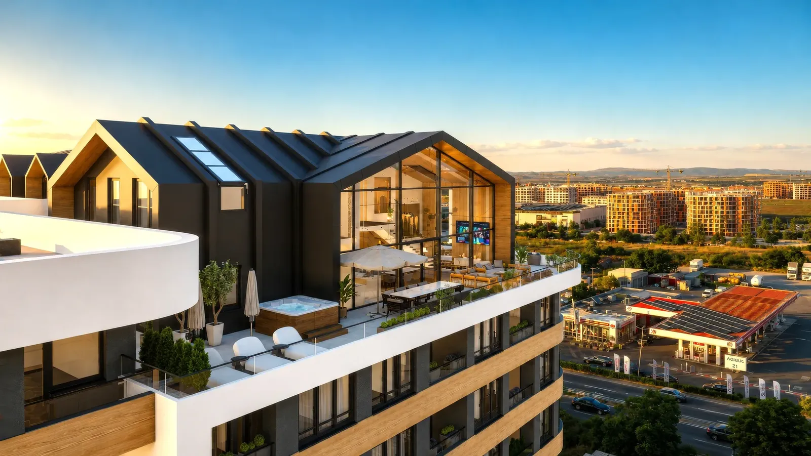 Penthouse with a glazed gable and roof terrace