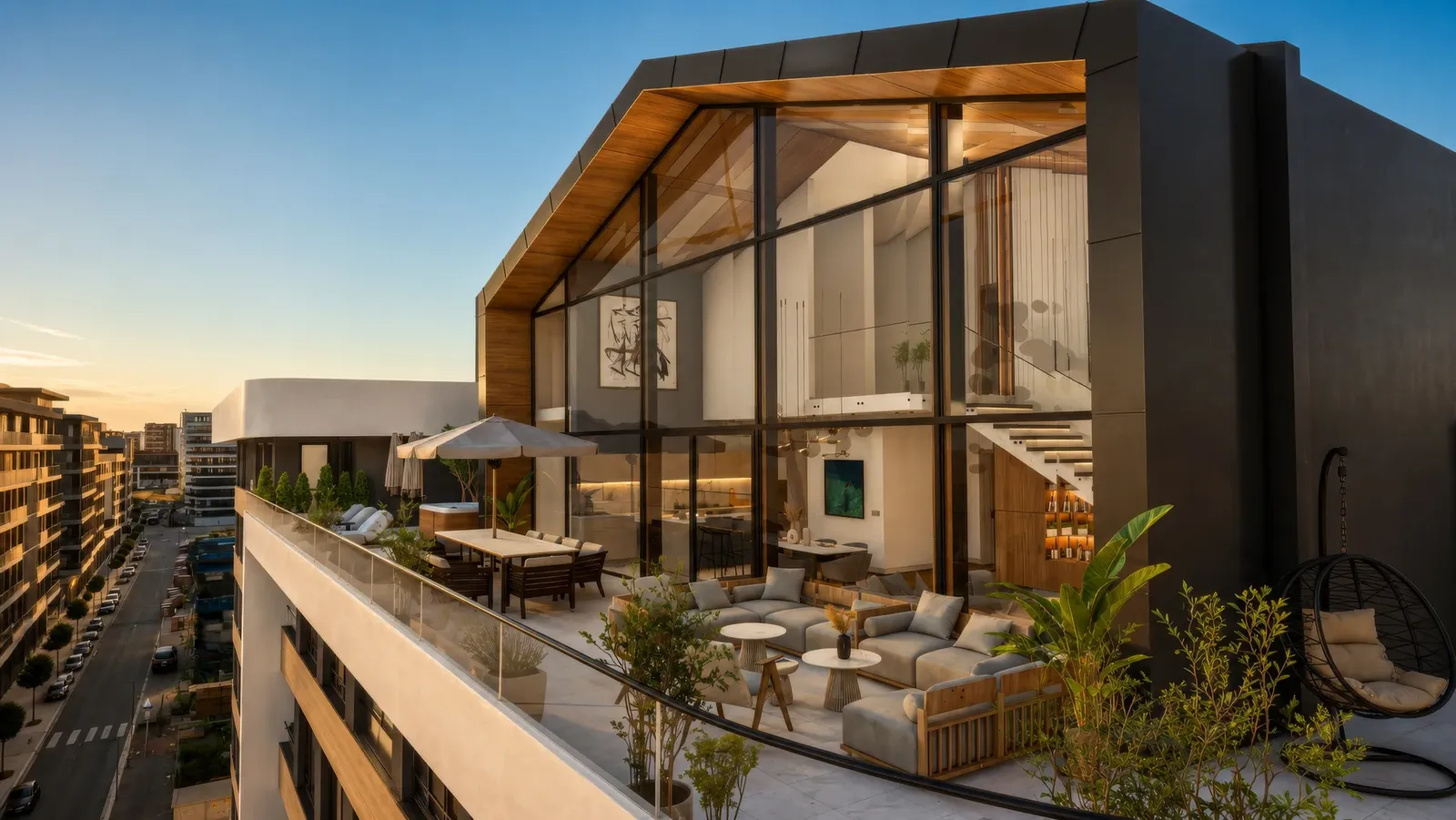 Two-storey glazed penthouse facade