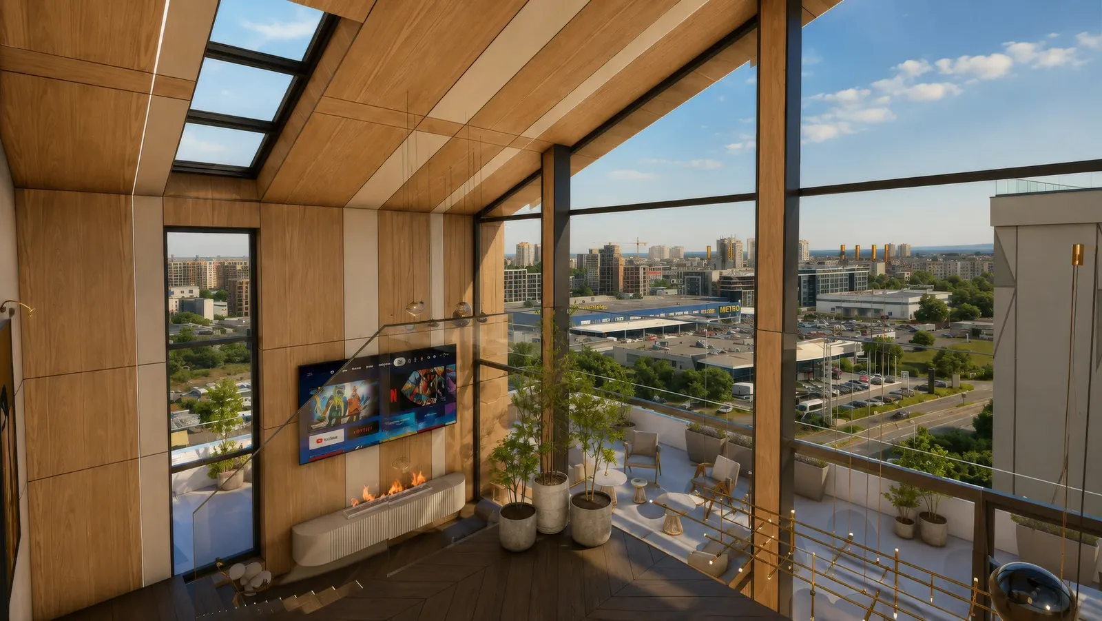 Penthouse interior overlooking the neighbourhood