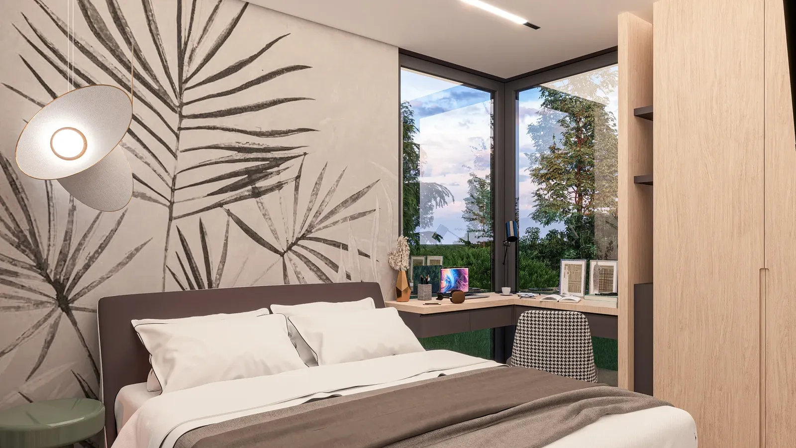 Bedroom with a panoramic corner window