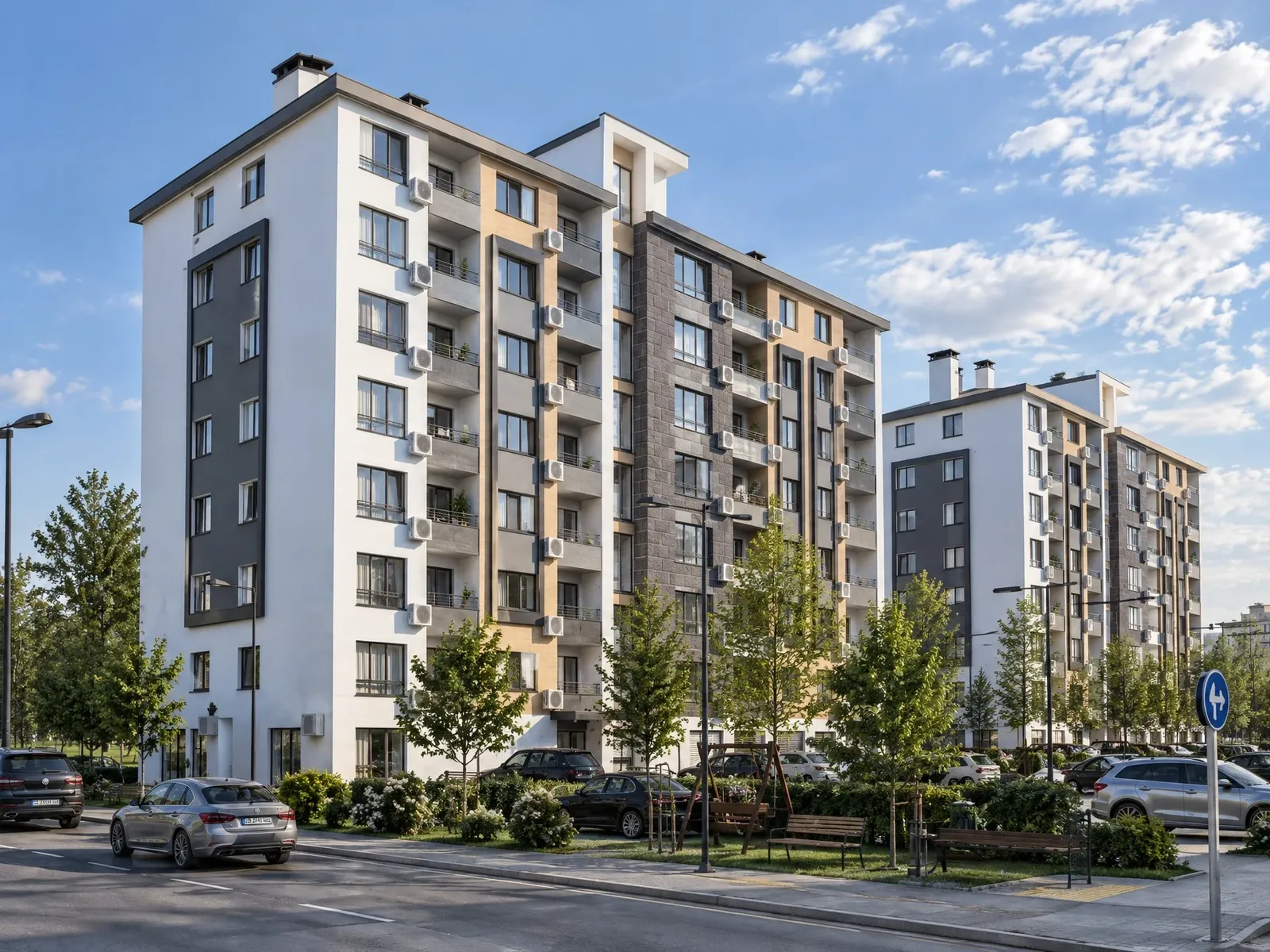 Apartment buildings by day