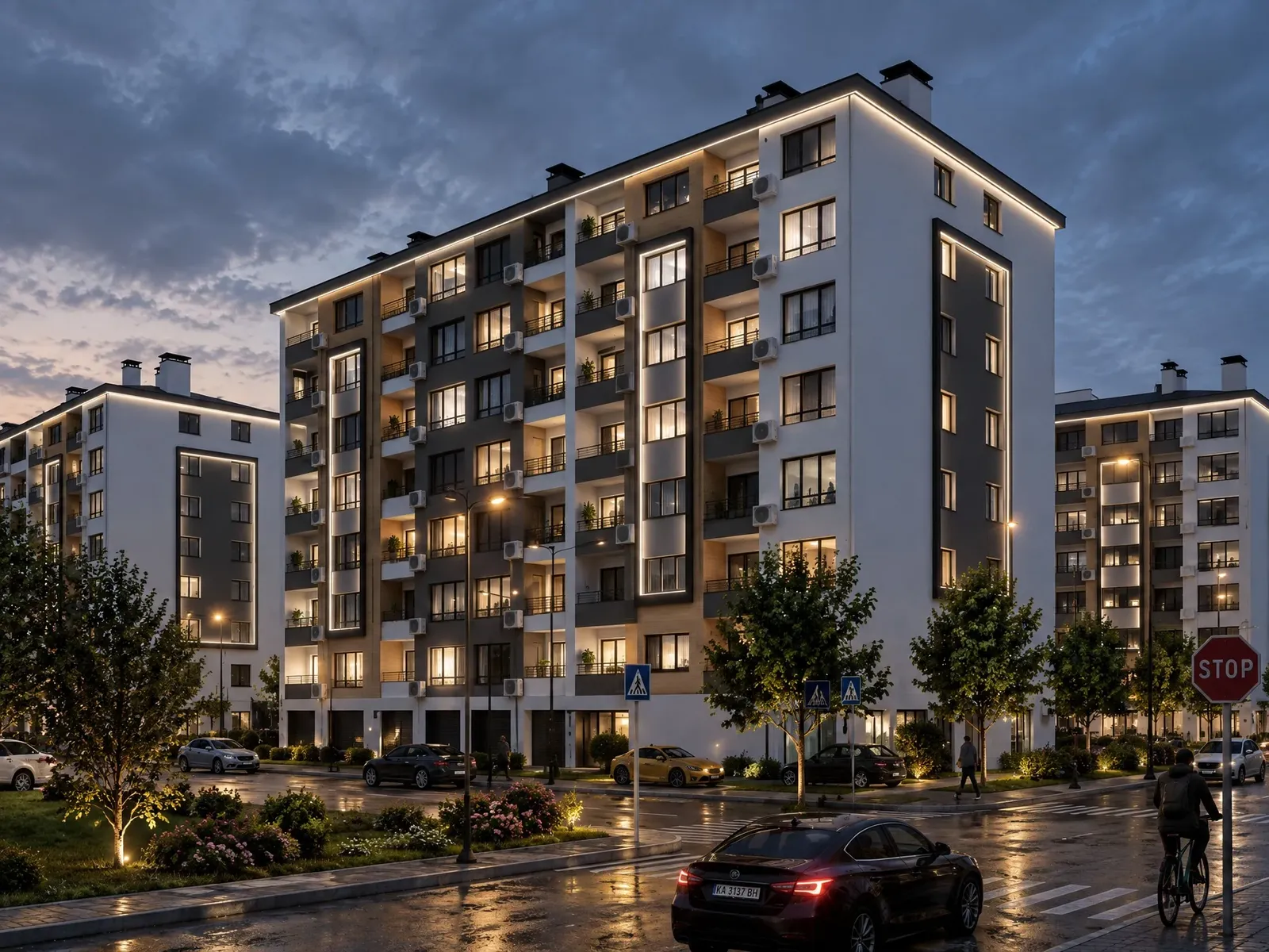 Corner of a building in the evening