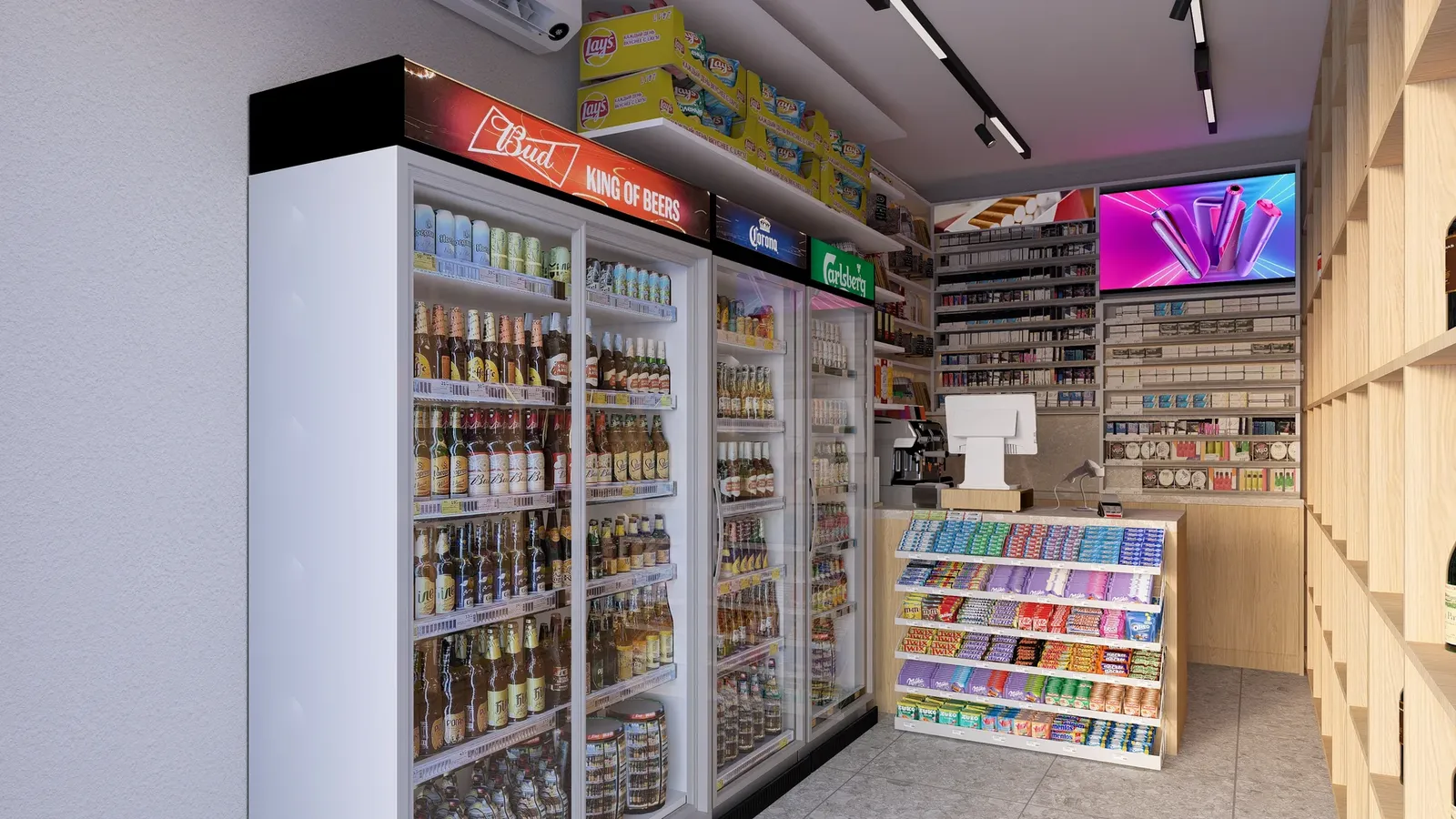 Fridges, a sweets stand and the cigarette wall